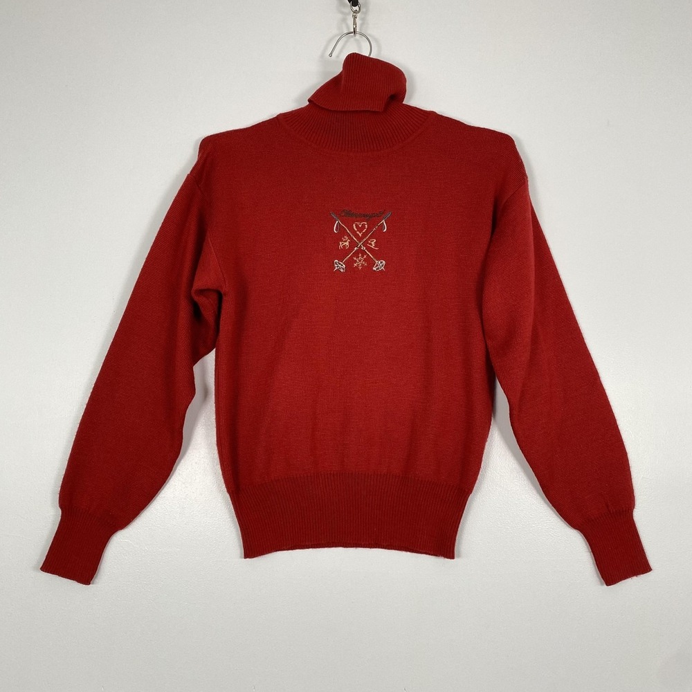 Obermeyer Sweater Womens Medium Red‎ Turtleneck Ski Embroidered Knit Pullover